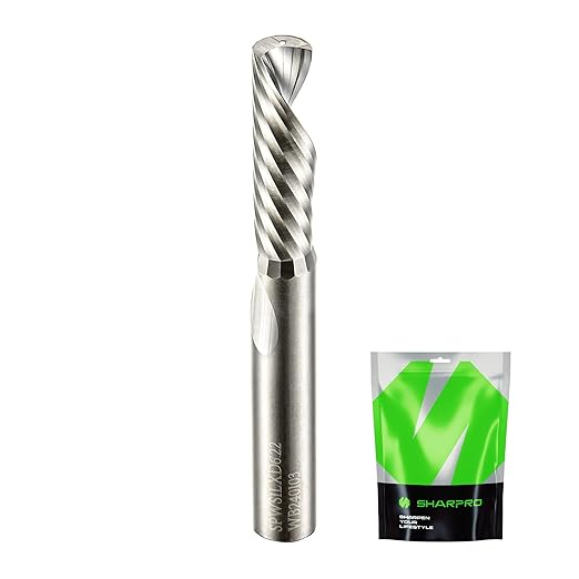 O Flute Downcut Spiral Rouer Bits 1/4 Inch Shank 1/4 Inch Cutting Dia. Carbide Single Flute CNC Router Bits, Ideal for Aluminum, Plastic, Acrylic, Wood, MDF and PVC