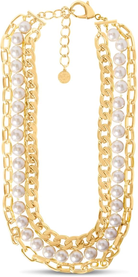 Martha Stewart Three Strand Pearl and Chain Necklace In Gold For Women