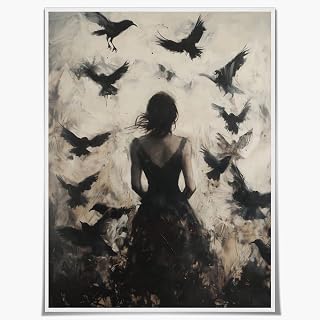 Gothic Crow Wall Art Dark Woman Silhouette with Ravens Wall Decor Moody Forest Print Witchy Raven Artwork Dramatic Gothic Canvas Art Poster for Bedroom Living Room Bathroom 12x16inch Unframed