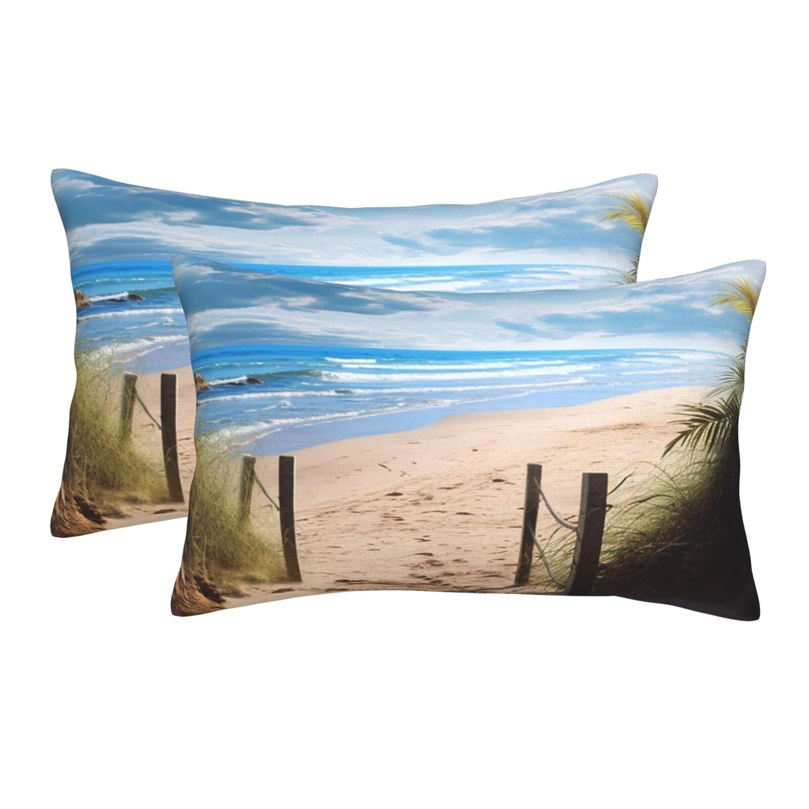 2 Pack Standard Size Pillow Cases for Hair and Skin Soft Breathable Pillow Case Covers with Hidden Zipper Beach Scenery Pillowcase 20"x30" Pillow Cover for Sleeping Gift