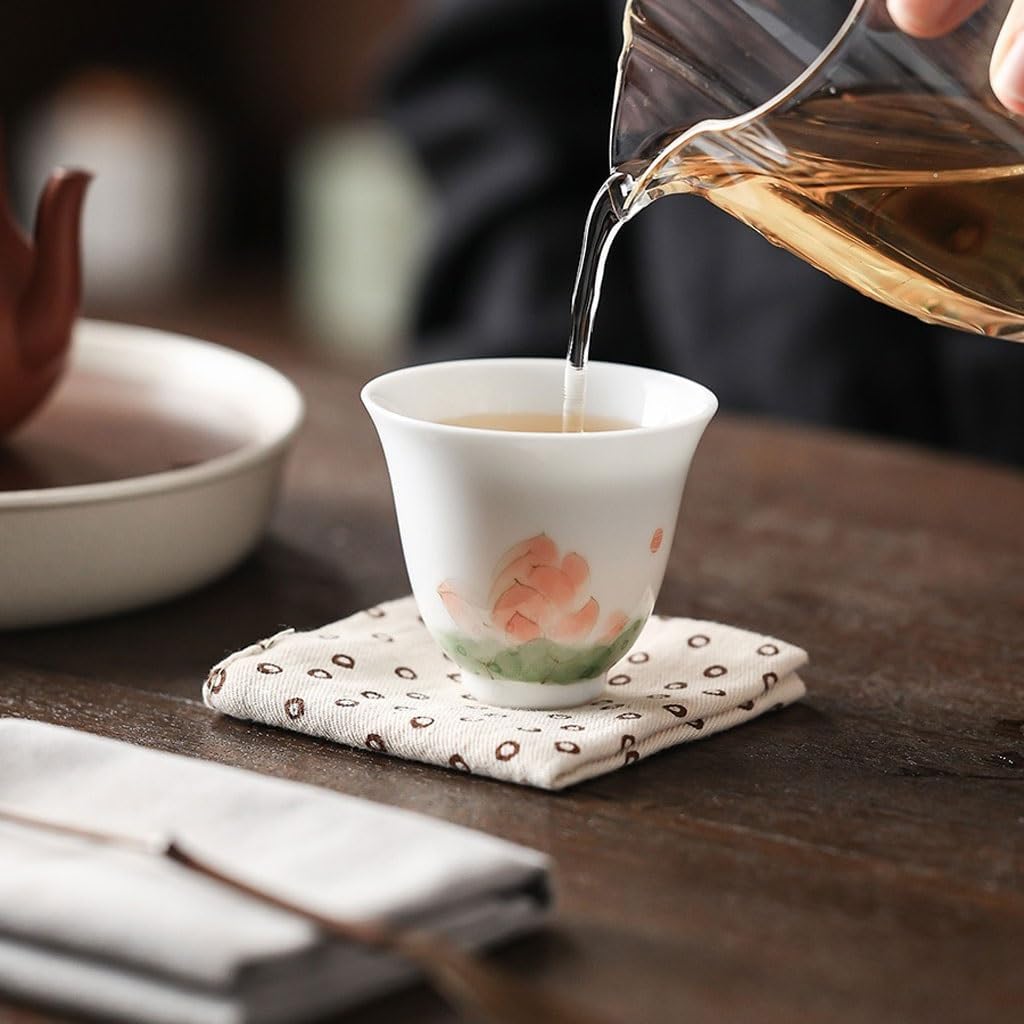 GSOUL Kungfu Tea cup Office Tea Cup Hand-painted Lotus Ceramic Kung Fu Set Host Personal Drinking Small Tea Cups