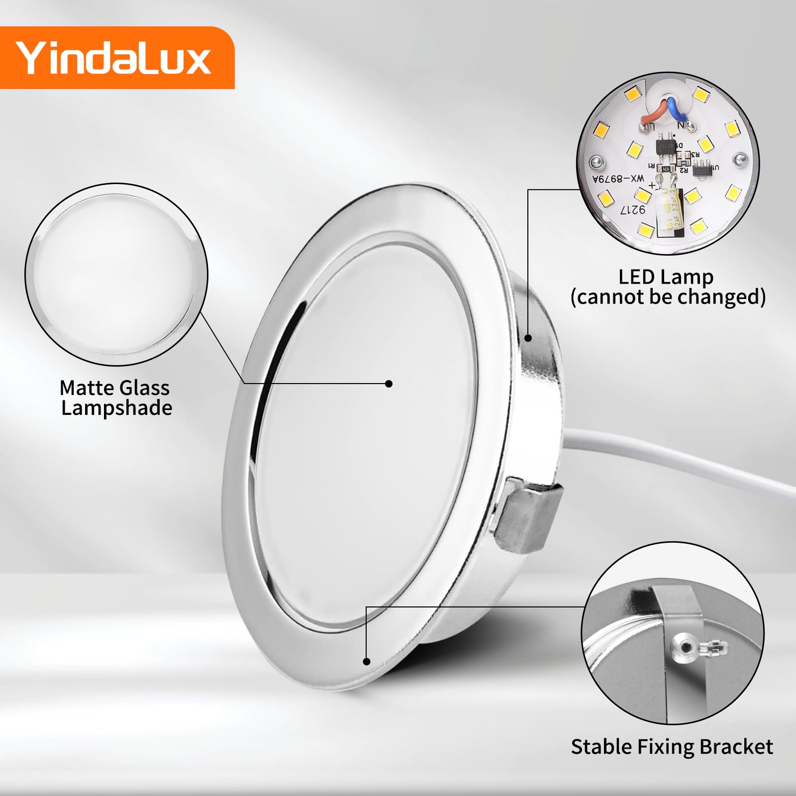 YindaLux Faretto da Incasso LED Set 6 Pezzi, 230V 3W 3000K/4000K/6000K, 15mm Ultrapiatto 300LM Foro 55-58mm, IP44 Soffitto Cromo