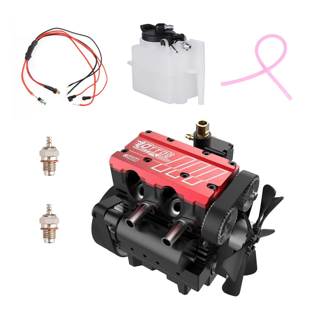 ST-NF2 Mini Motor - Kit de construcción de motor de combustión interna, 7 CC filas de 2 cilindros, motor de cuatro tiempos, motor de nitro refrigerado por aire, modelo de motor de nitro,