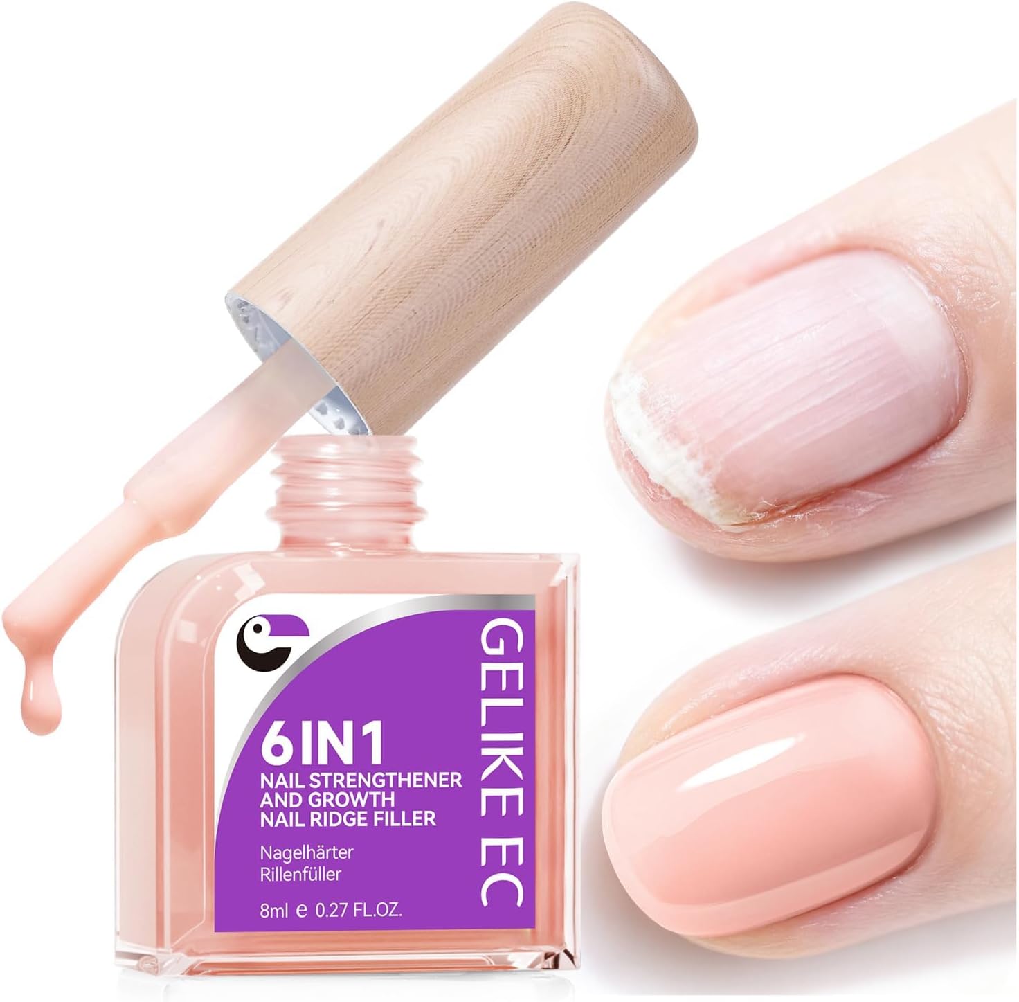 Nail Growth Strengthener for Woman: Nude Blush 6 in 1 Natural Nail Hardener Extra Strong and Growth - Nail Polish Hardener for Weak and Damaged Nails