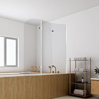 Duschwand für Badewanne 120x140 cm, Badewannenaufsatz 3-teilig faltbar, 6mm ESG Sicherheitsglas, Nano Beschichtung, 180° schwenkbare Badewannenfaltwand, Silber ransparent