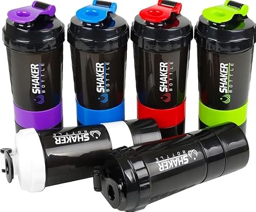 Gmart - Botella agitadora de proteínas, a prueba de fugas, para mezclas de proteínas, taza agitadora de 3 capas de 16 onzas con almacenamiento de