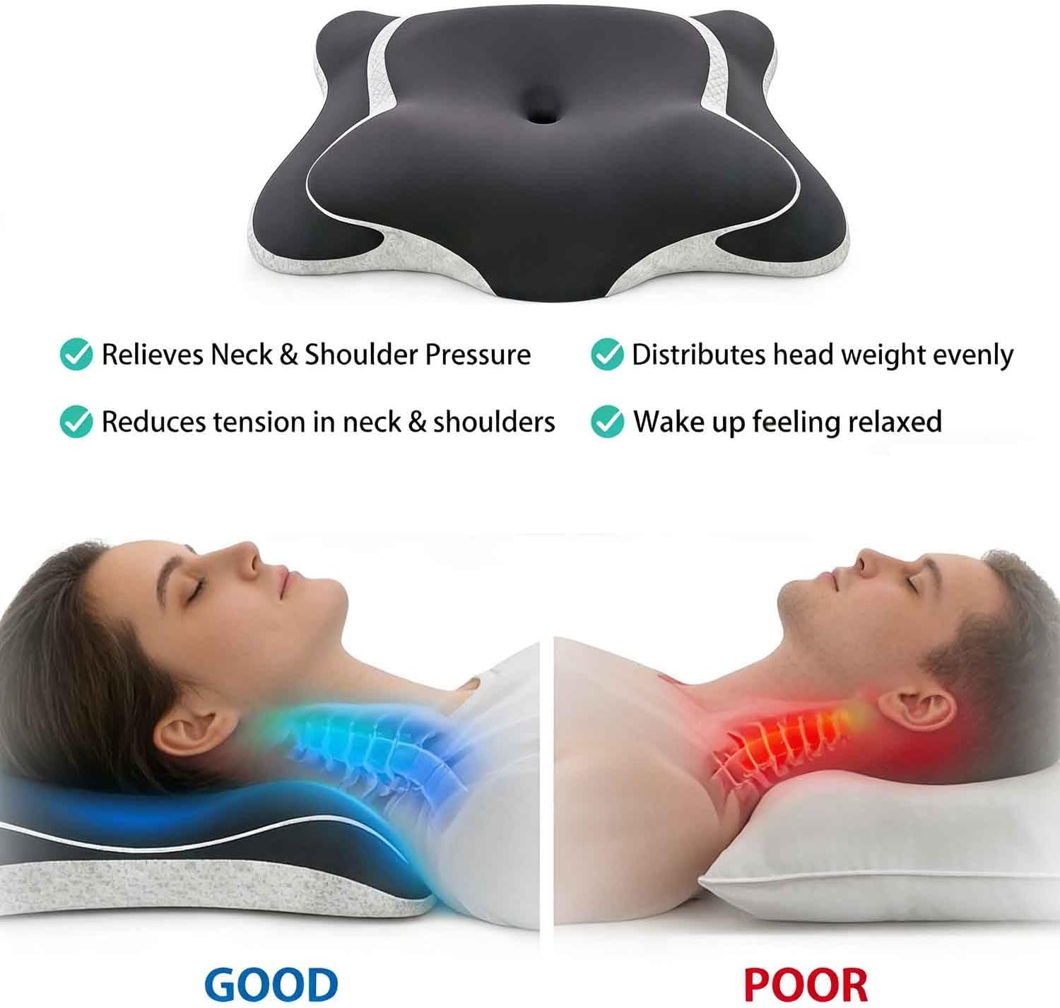 Cervical Pillow Cervical Neck Pillow For Sleeping，Neck Support Ergonomic Side Sleeper，With Breathable Pillowcase， Sleep Apnea Relief Pillow(Gray)