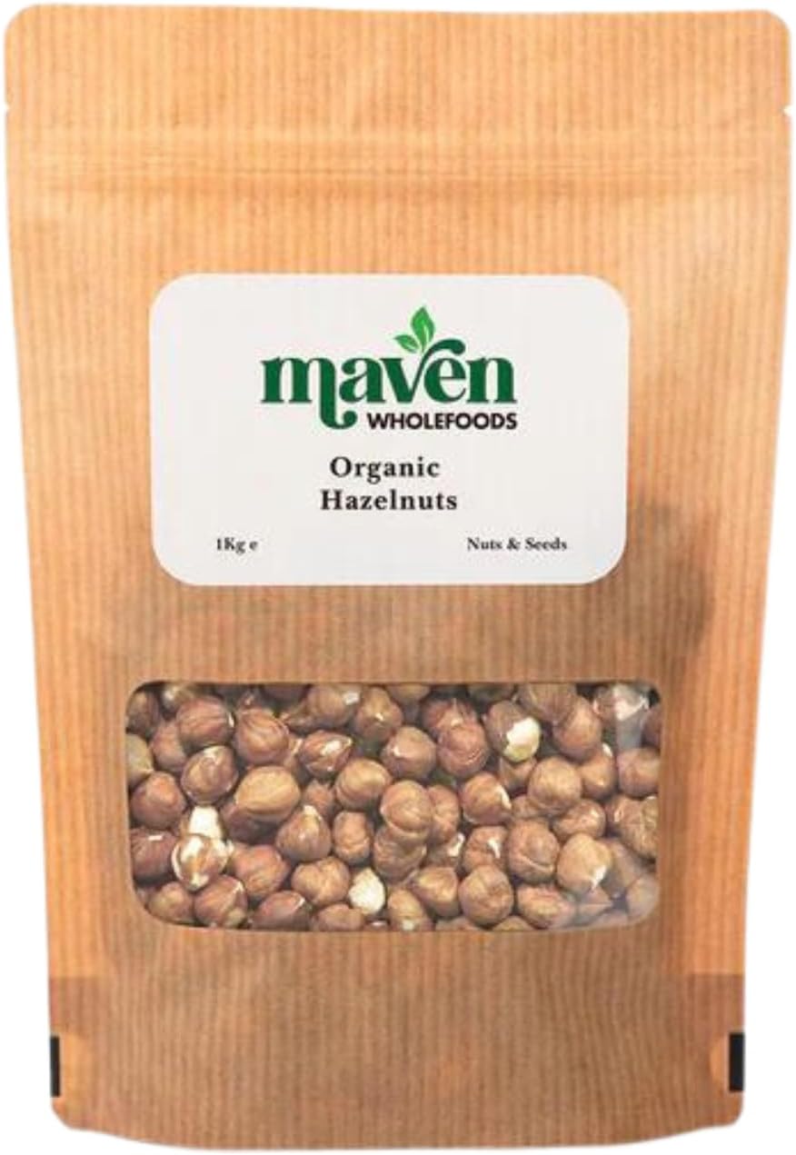 Maven wholefoodsOrganic Hazelnuts 250g | Raw & Natural | Certified Organic Nuts | Vegan & GMO Free | Resealable Bag for Freshness | Healthy Snack & Baking Ingredient | High Fibre | Packed Fresh