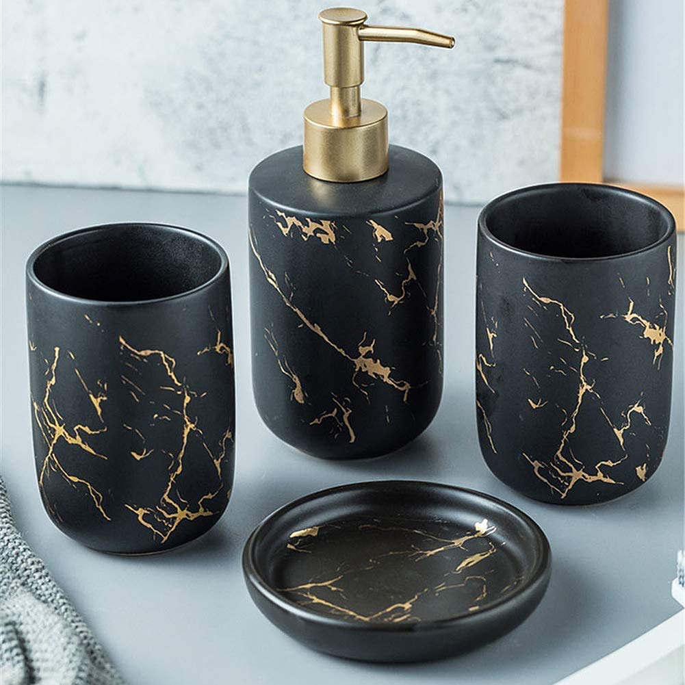 Distributeur savon marbre céramique et tasse de lavage bouche ménage