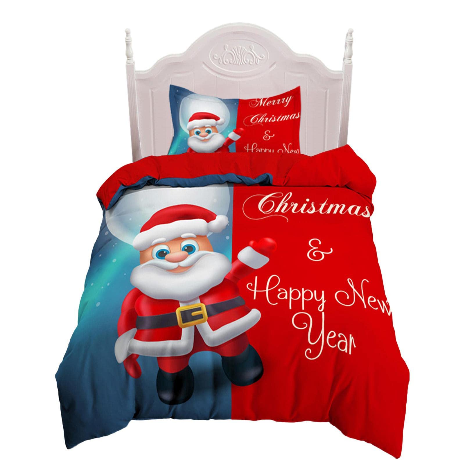 Drap housse drap plat taie d'oreiller et couette noire et rouge Noël literie patchwork