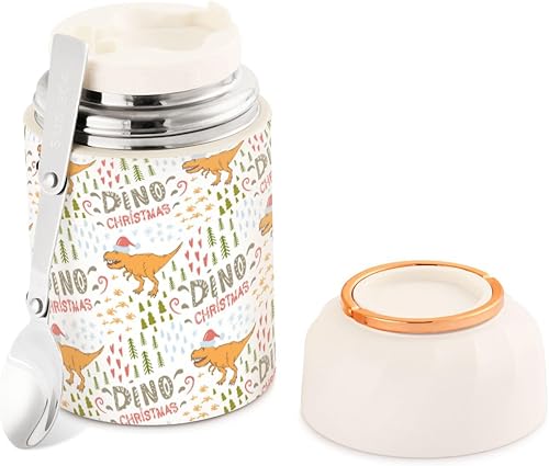 Christmas Yellow Dinosaurs Food Jar with Spoon Stainless Steel Vacuum Insulated Food Container 17 oz Food Thermos for Lunch