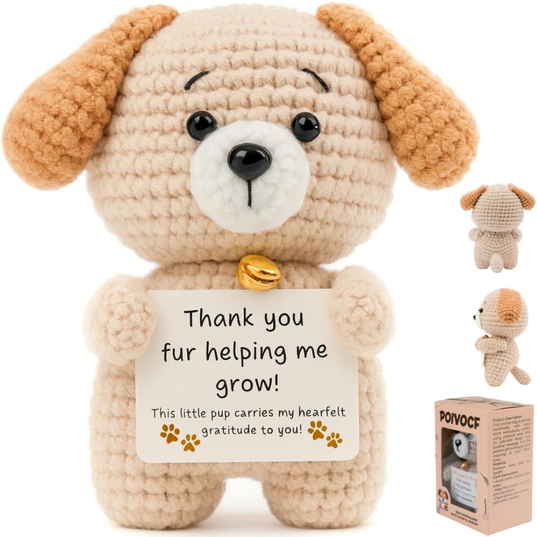 Teacher Gifts – Thank You Teacher Present, Crochet Puppy Plush with “Thank You for Helping Me Grow” Card – Cute Appreciation Token for Mentor, Mom & Dad