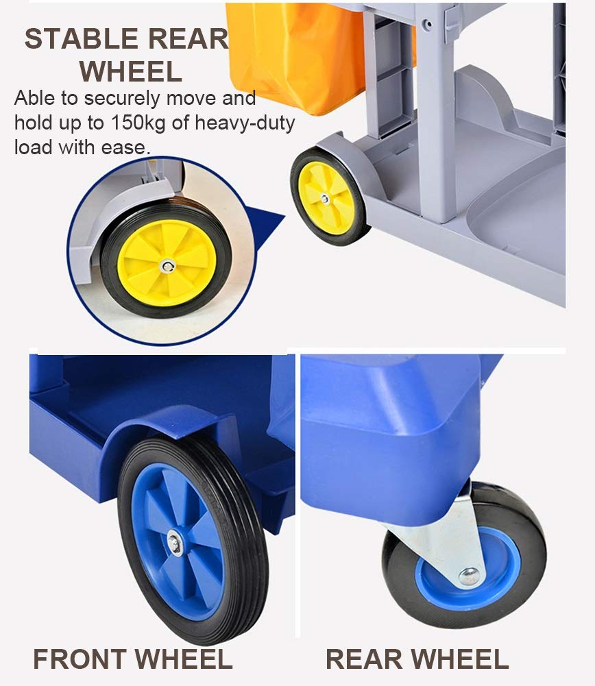 Carretillas de Mano Móviles Carro de Limpieza de Limpieza Carro con Ruedas, Oficina Servicio de Limpieza Industrial Habitación de Hotel Carro de Servicio de Ropa de Limpieza de Plástico/Black