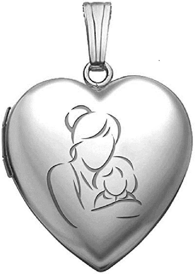 PicturesOnGold.com Personalized Silver Mom and Daughter Engraved Heart Shaped Pendant Locket Necklace for Women that Holds Pictures 3/4 Inch X 3/4 Inch