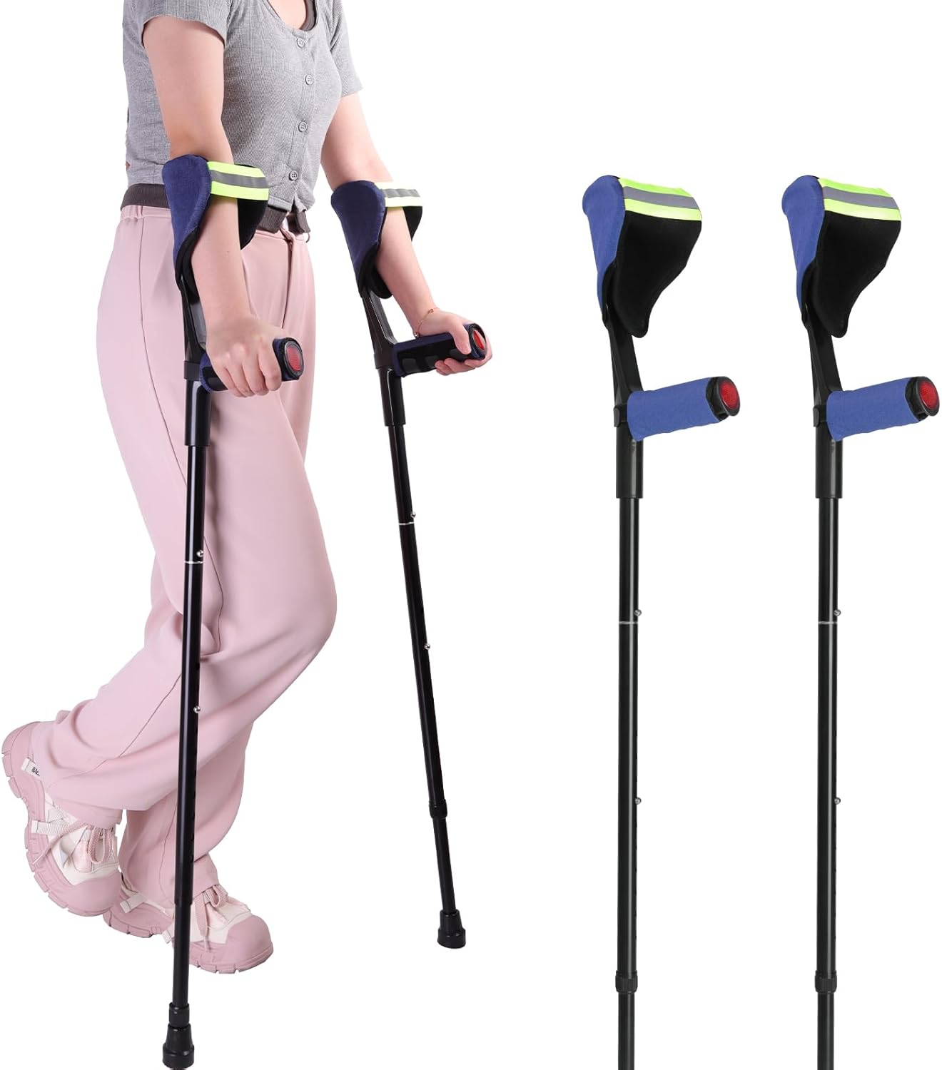 Forearm Crutches for Adults(1 Pair)? Adjustable Adult Crutches with Cuffs, Elbow Cushion, Grip Cushion?Blue??Aluminum Lightweight Arm Crutches Forearm for Adults?Foldable Crutch for Walking