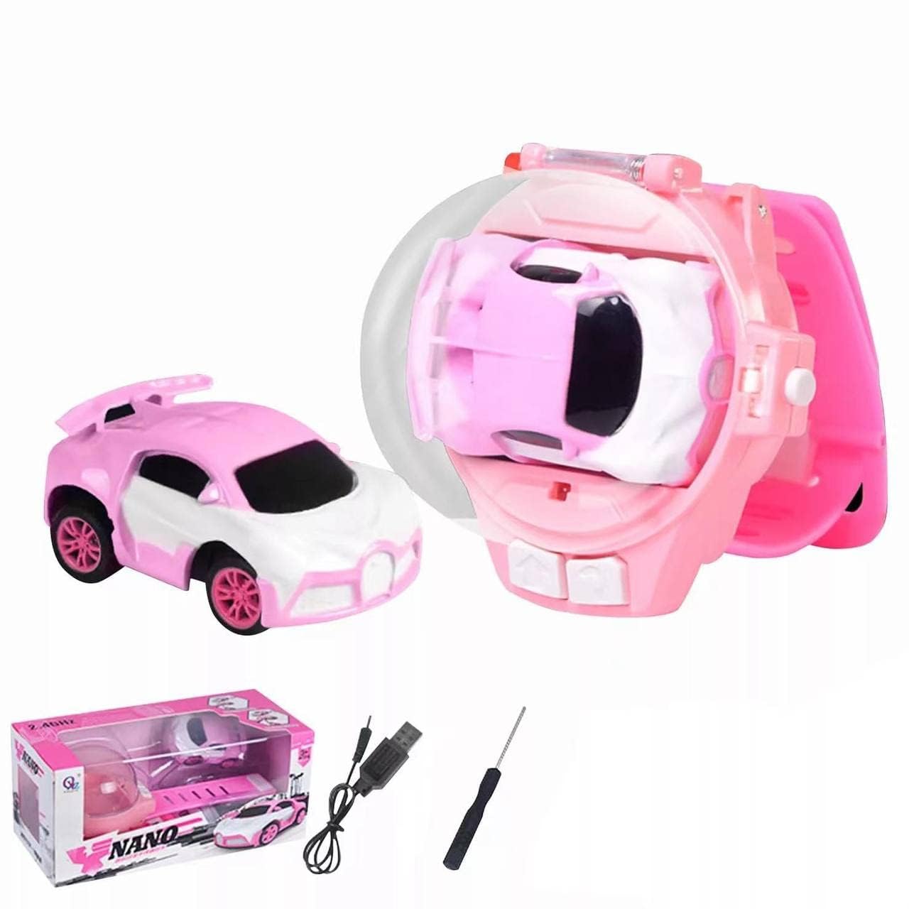 MOROVIK 2.4 GHz Racing Car Cartoon Mini Watch Car Toy, USB Rechareable Remote Control Toy, Wrist
