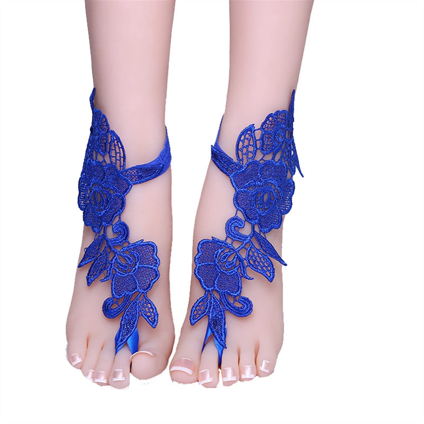 Pulseras de Tobillo Tobillera de Novia-Tobillera étnica de Playa descalza de Encaje Azul-Talla única (Adecuada para Tallas 36-40) Tobilleras de Mujer