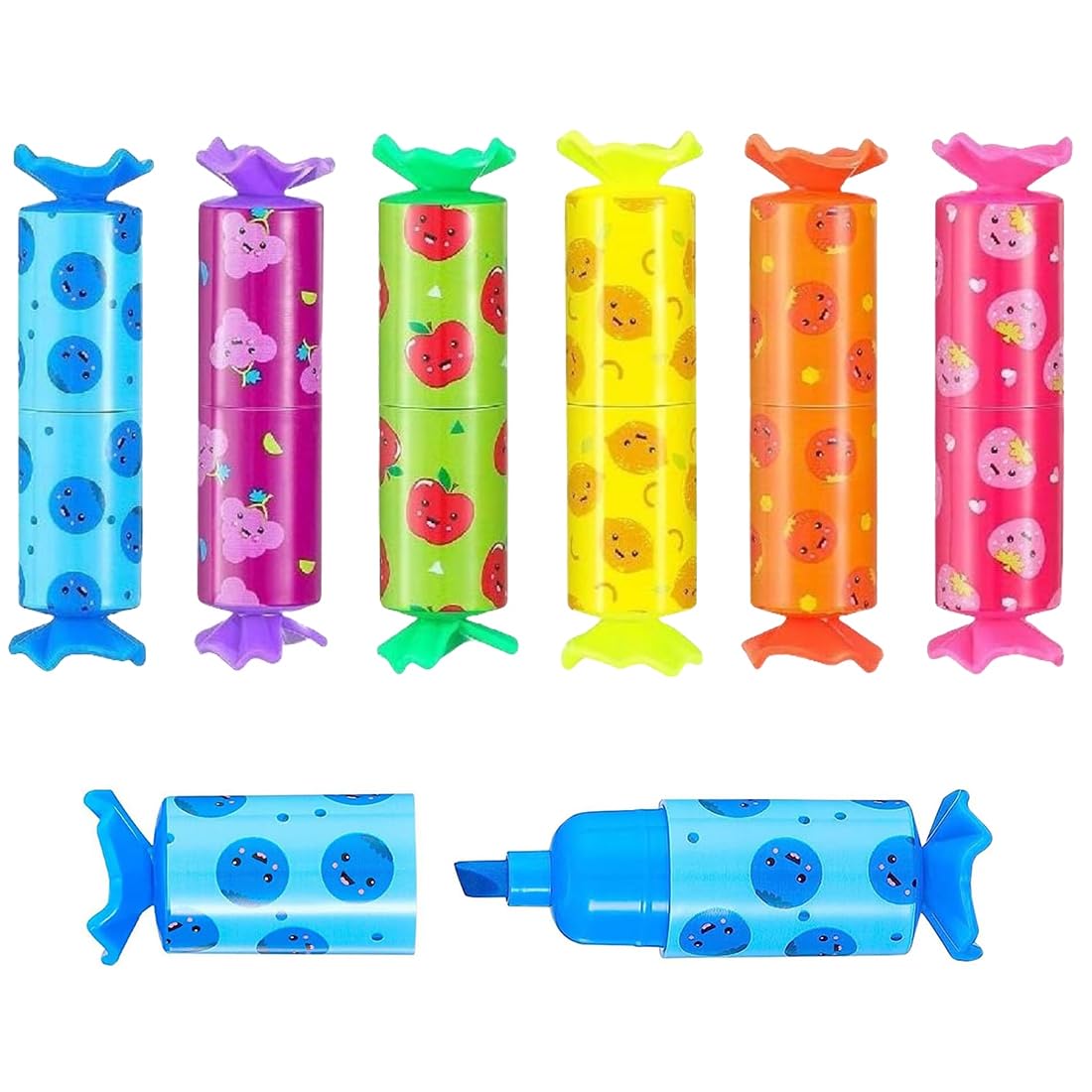WeddHuis 6 Piezas Mini Fluorescente 6 Colores Subrayadores Resaltadores Mini rotuladores para estudiantes Bolsas de fiesta Papelería divertida Forma de caramelo dulce 6Stück 6 Farben