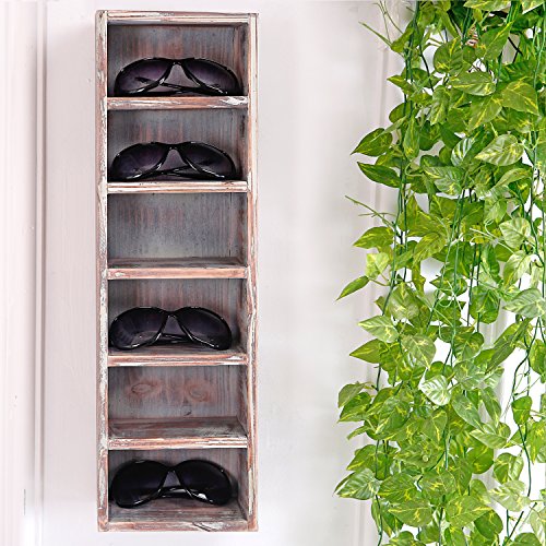 Mygift Wall Mounted Rustic Solid Torched Wood Sunglasses Holder Organizer Shelf, Freestanding Vertical Eyewear Retail Display Rack, Holds 6 Pairs #TOP2