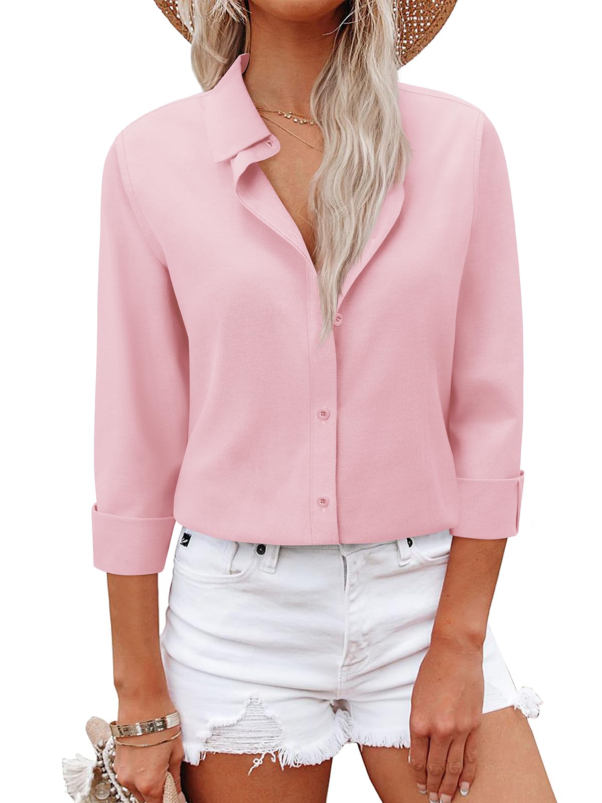 Button Down Shirts for Women Dress Shirts Business Casual Outfits Collared Fitted Blouse Work Interview Office Attire