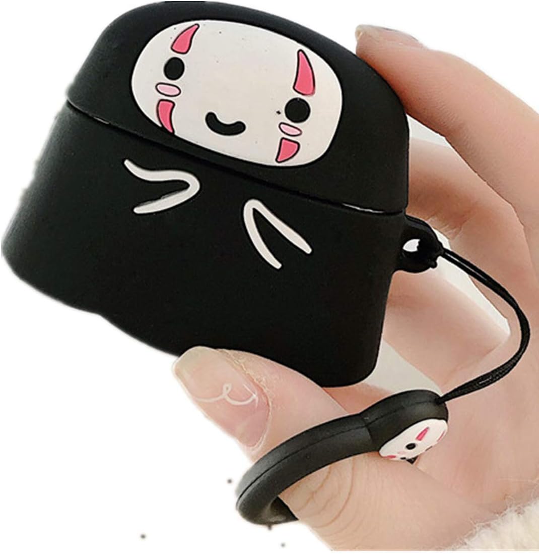AirPods Pro Case Protective Cover, 3D Japanese Cartoon No Face Shockproof Soft Silicone Case Cover Skin Compatible for Apple AirPods Pro (2019) (Black)