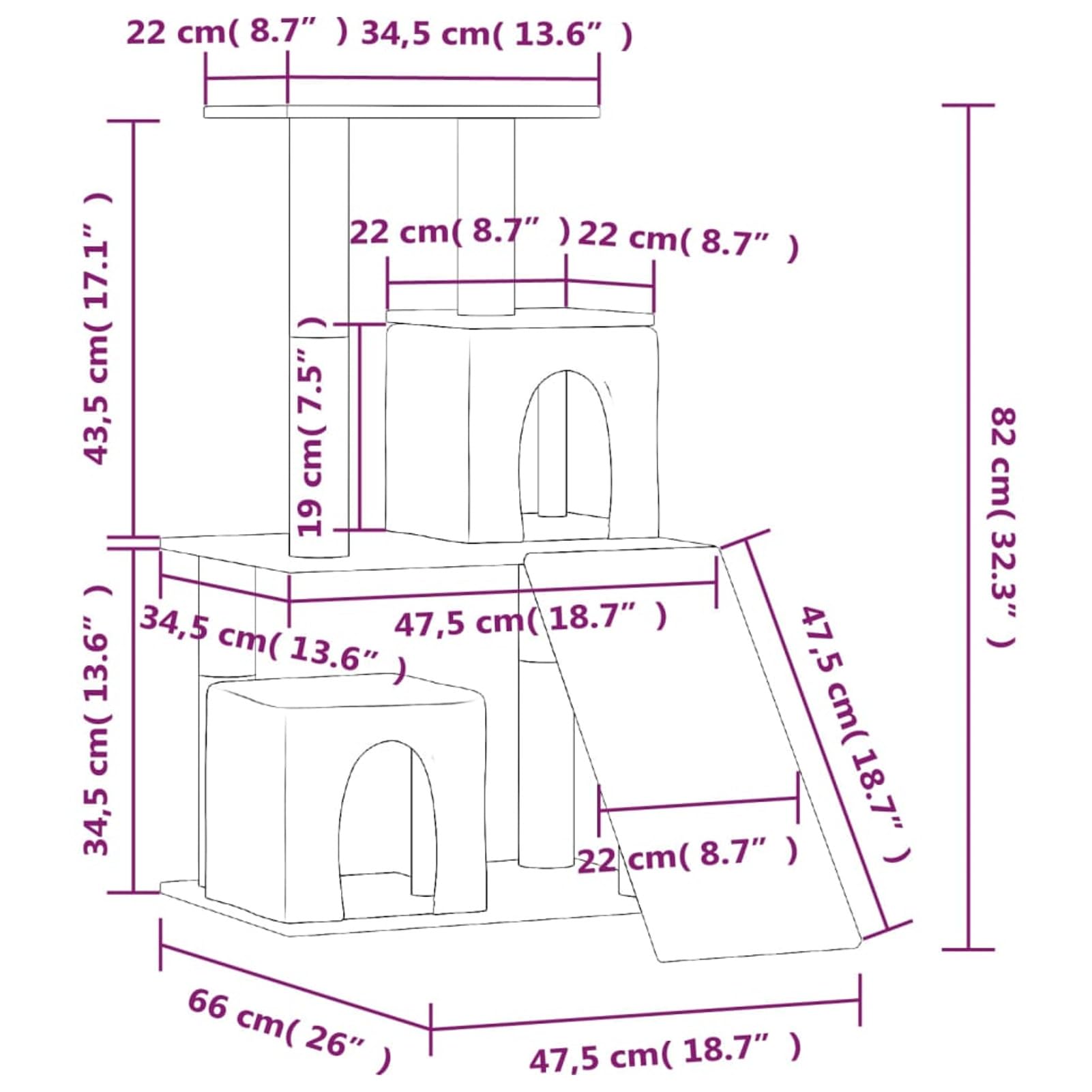 Skrobaczka dla kota z sizalowymi słupkami kremowymi 82 cm, ZEYUAN drapak dla kota, drapak dla kota, akcesoria dla kotów, wieża dla kota, rozrusznik dla kota, domek dla kota 171663