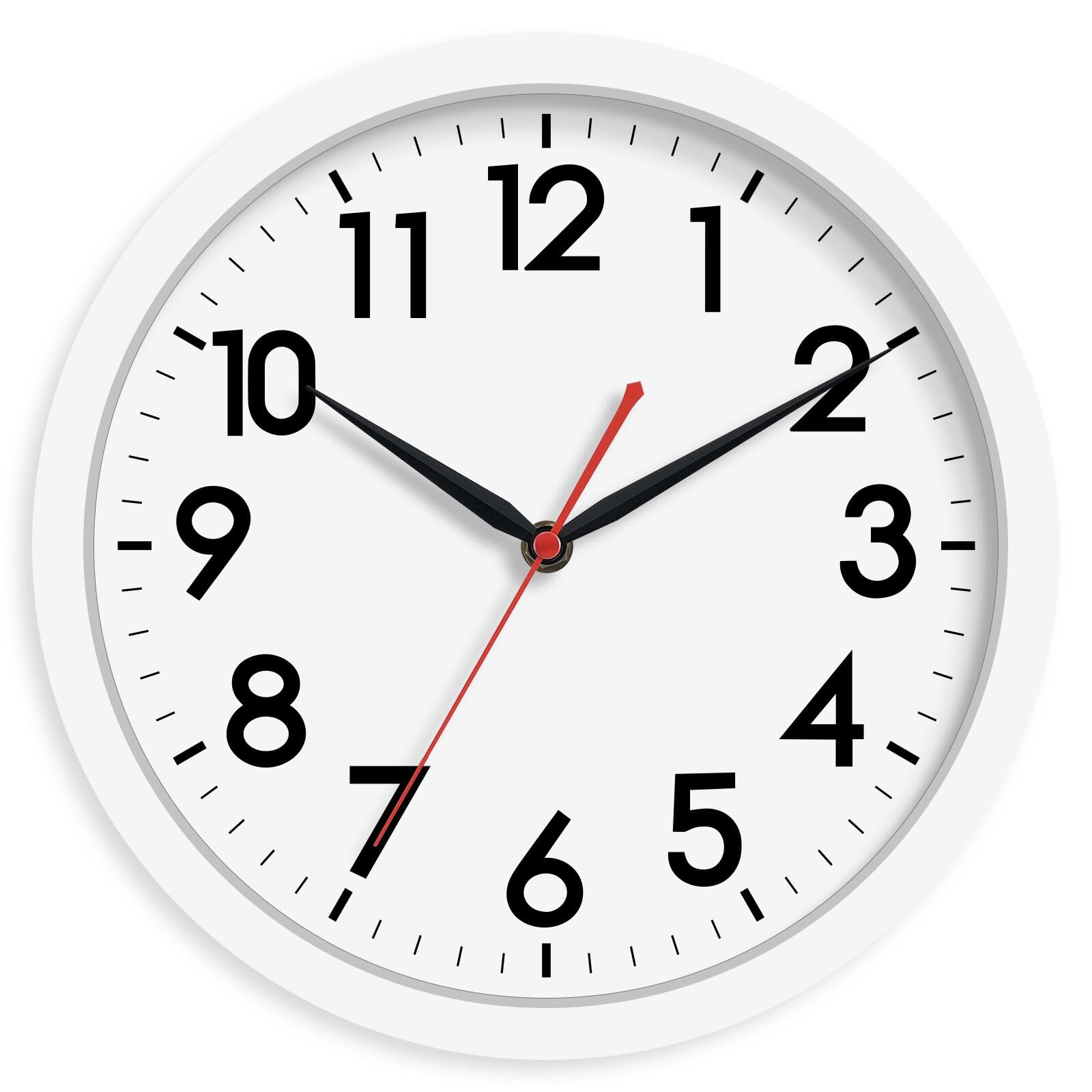 AKCISOT Wanduhr, geräuschlos, nicht tickend, moderne Wanduhren, batteriebetrieben, 25.4 cm, analoge kleine klassische Uhr, dekorativ für Schlafzimmer, Küche, Home Office, Schule, Wohnzimmer (weiß) | Klassenzimmer, Küche, Büro, leicht ablesbare Zahlen, Gar