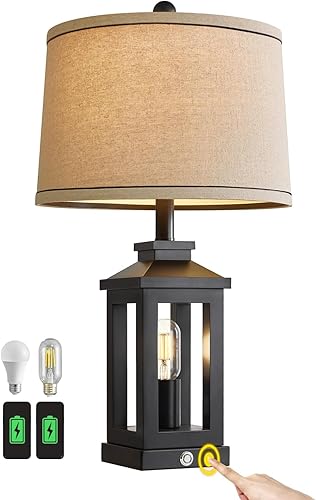 Miniatura 8 de Lámpara de mesa negra retro de 23.75 pulgadas para sala de estar, dormitorio, mesita de noche, paquete individual, control táctil, luz nocturna,