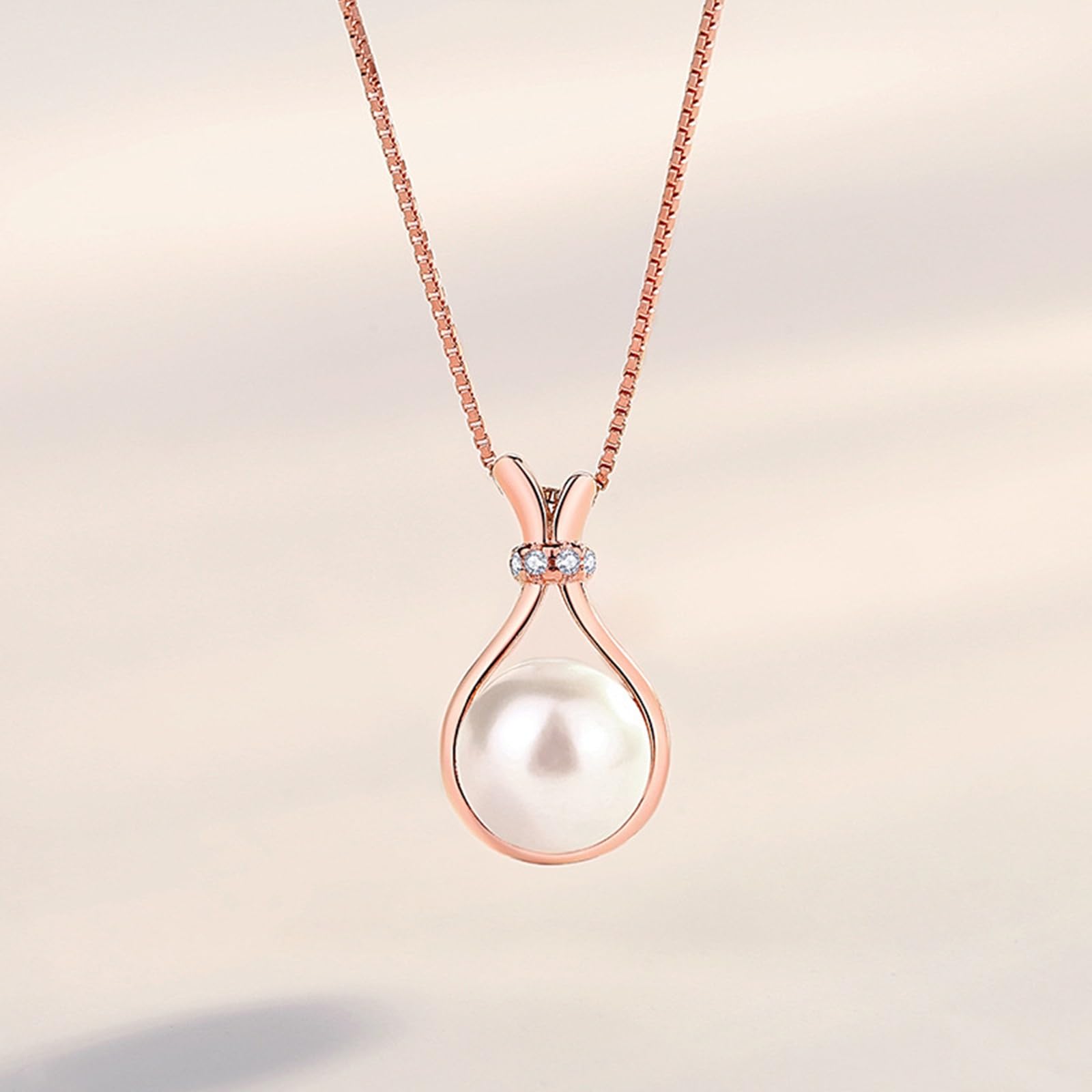 Collar para mujer, joyería de moda, lágrima de oro rosa de 9K/14K/18K con colgante de perla y moissanita, cadena alargada: 40+5cm