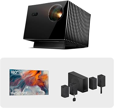 Valerion VisionMaster Max 4K Laser Projector with ThunderBeat 4.1.2 and 180-inch Fixed Frame Projector Screen