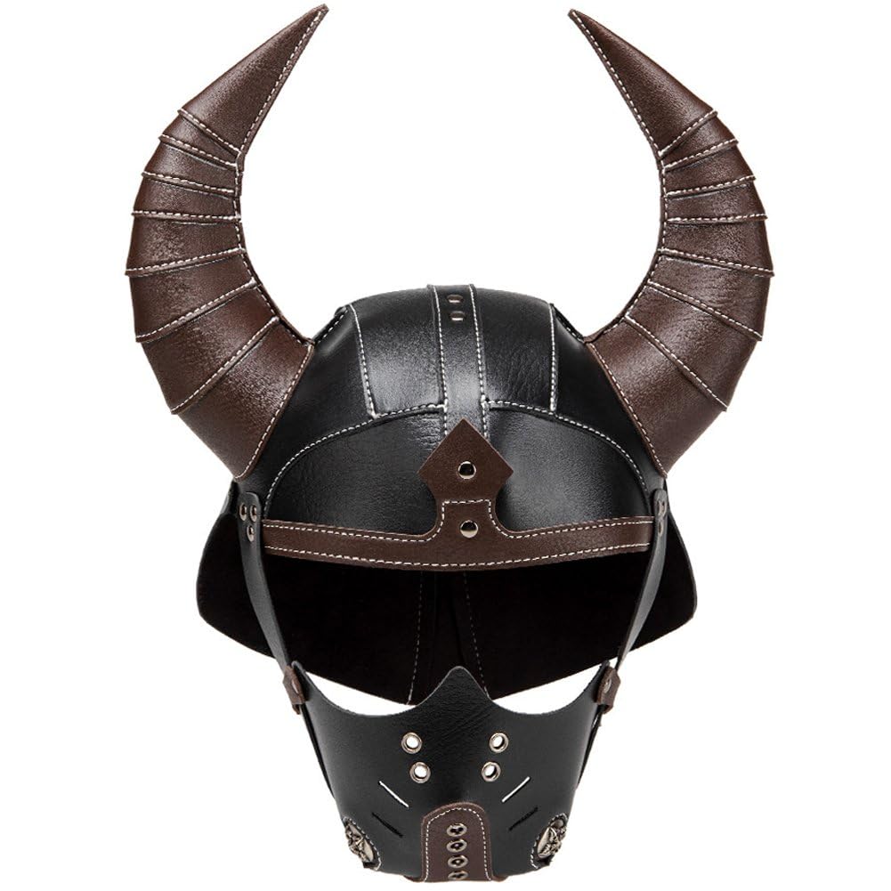 Masque de tête en cuir PU Hrippy avec cornes style punk pour costume