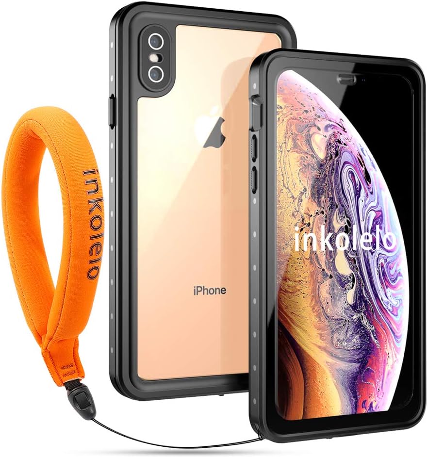 inkolelo for iPhone XS iPhone X Case Waterproof, Bulit-in Screen Protector with Floating Strap [IP68 Underwater] 360 Full Body Heavy Duty Shockproof Dustproof Phone Case 5.8 Inch, Black