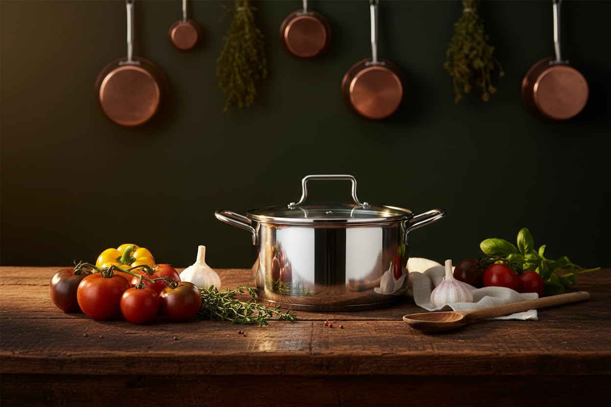 Cookinglife zestaw garnków Signature Steel 4-częściowy zestaw garnków ze stali nierdzewnej – garnek do gotowania ø 16, 20 i 24 cm i rondel ø 17,5 cm – nadaje się do wszystkich rodzajów kuchenek