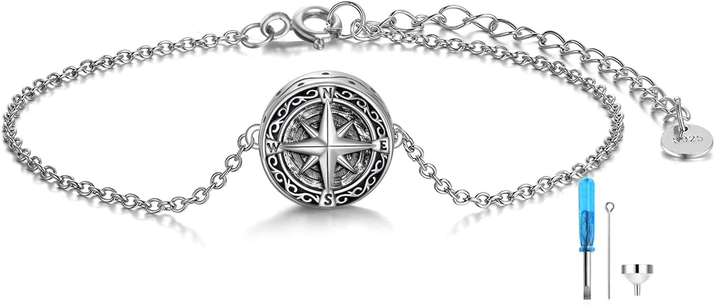 Celtic Knot Compass Urn Bracelet for Ashes 925 Sterling Silver Cremation Jewelry for Ashes Keepsake Irish Gifts for Men Women
