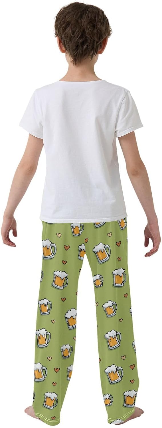visesunny Boys' Pants Cartoon Beer Mug Heart Jogger Pants Elastic Waist Long Bottoms Trousers S-XL