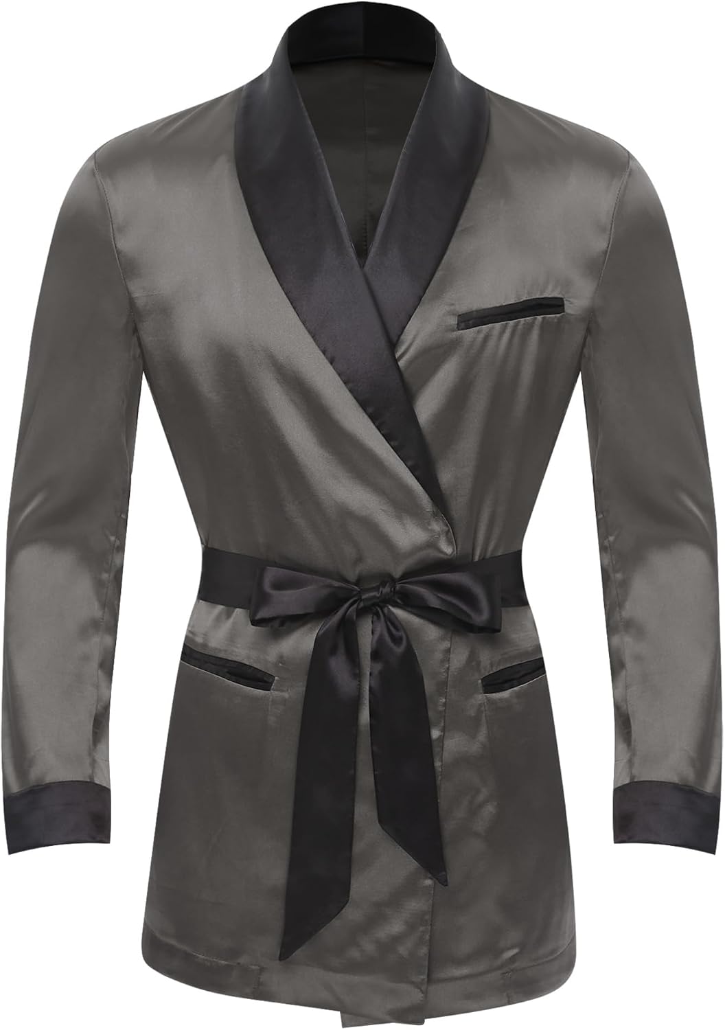 Aislor Men's Short Satin Robe Silk Robe with Belt Spa Long Sleeve House Kimono Bathrobe