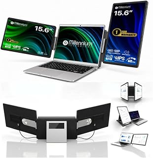15.6" Tri-Screen Portable Foldable Dual Monitor | 15.6 Inch Triple Monitor Compatible with Windows & MAC OS | Laptop Screen Extender