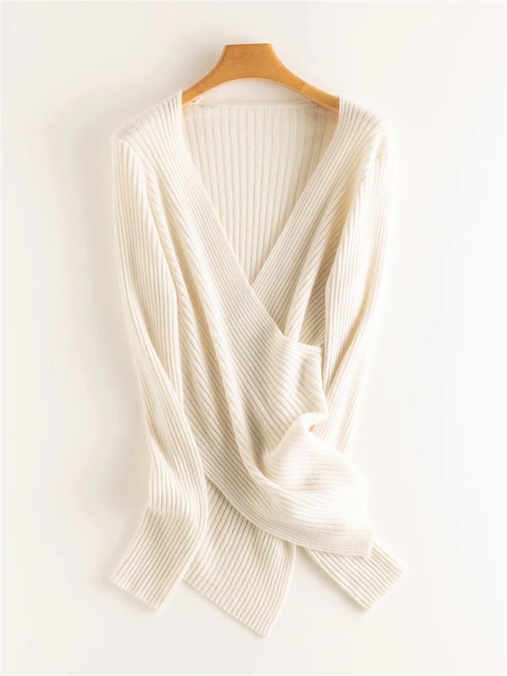 Hamthuit Jersey De Cachemira con Cuello En V De Punto Acanalado para Mujer Jersey para Mujer Suéteres De Lana Fina