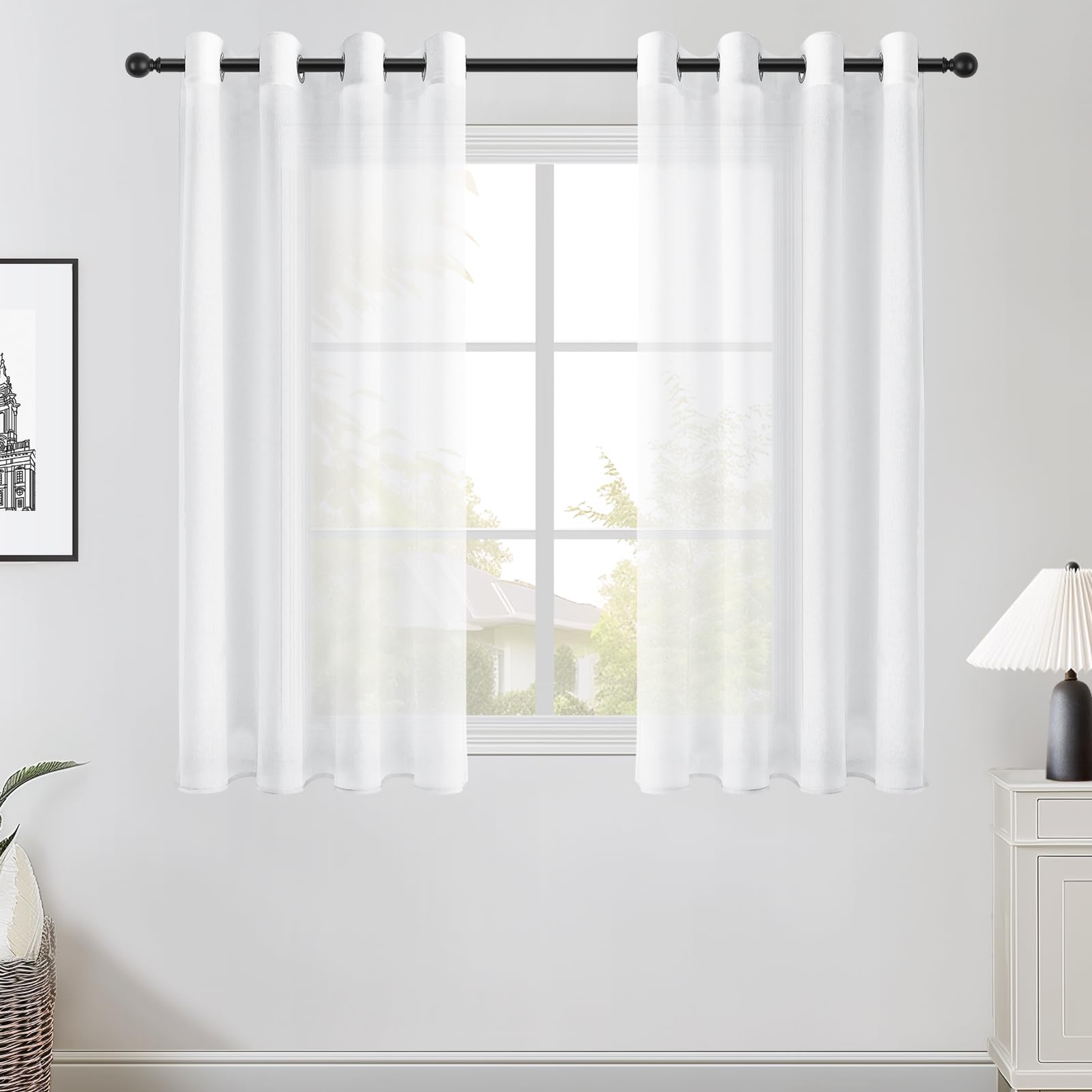 Topfinel Cortina Corta para Ventana Visillos Blancas 2 Piezas 160 Translucidas con Anillos De Barra Cocinas Visillos De Dormitorios Infantil Salon 140x160cm …