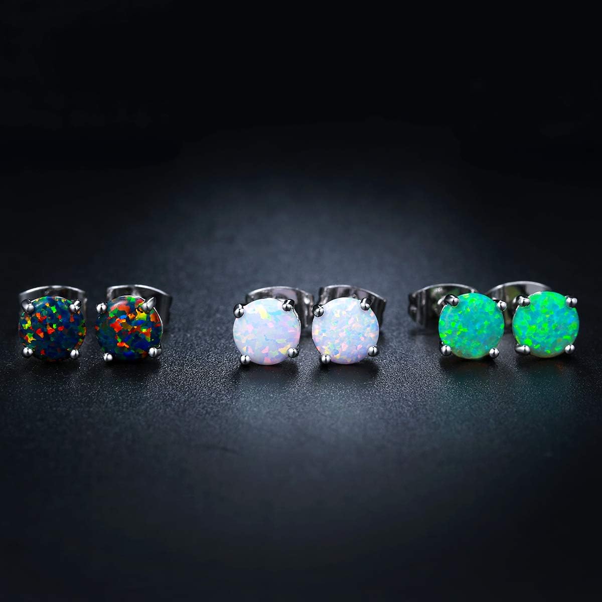Barzel 18K White Gold Plated Created Opal Stud Earrings 3 Pack Set - Image 4
