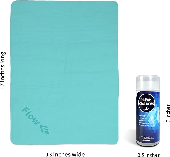 Flow Swim Chamois - Quick Dry Towel for Swimming, Diving, Triathlons, and Other Water Sports (Aquamarine)