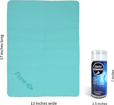 Flow Swim Chamois - Quick Dry Towel for Swimming, Diving, Triathlons, and Other Water Sports (Aquamarine)