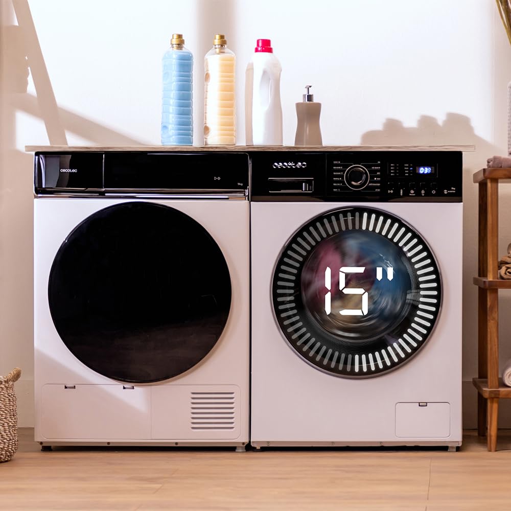 Cecotec Lavatrice 9K Carico Frontale Bolero DressCode 9155 Inverter. Classe A, 1400RPM, 12 Programmi, Inverter Plus, Basso Consumo, Steam Max, Drum Clean, Delay Start, PreWash, Pannello Controllo LED