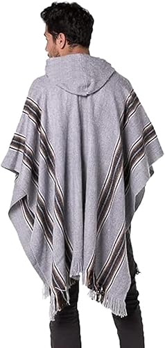 Miniatura 2 de Gamboa Alpaca Wool Poncho for Mens Mexican Pancho with Hood Cowboy and Western Style Adult Ponchos