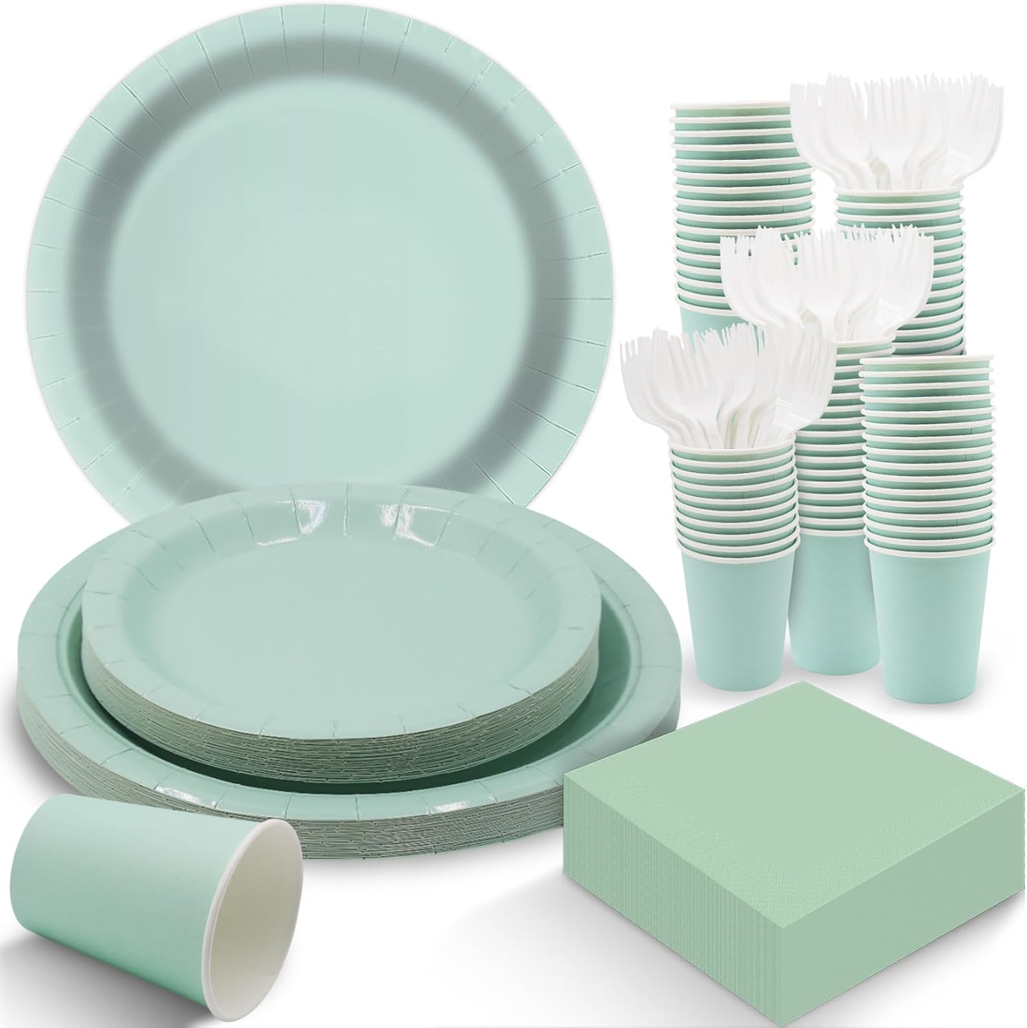 125pcs Disposable Plates and Napkins Party Supplies, Green and White Tableware Set Green Plaid Paper Plates for Birthday Family Dinner Picnic BBQ Baby Shower Wedding Decor Serves 25