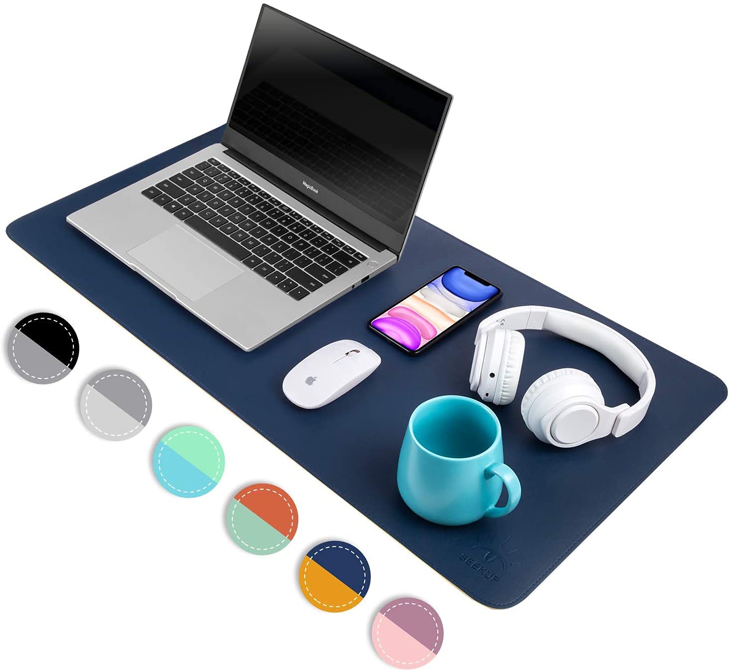 SHIDHMI Extended Mouse Pad/ Desk Mat Blotter for Work from Home/Office/Gaming/College/School/Writing Mat/Vegan PU Leather/Anti-Skid Slip,Reversible Splash-Proof… (Navy Blue + Orange, 80 X 40 cm) (B097SSP6D8) Amazon Price History, Amazon Price Tracker