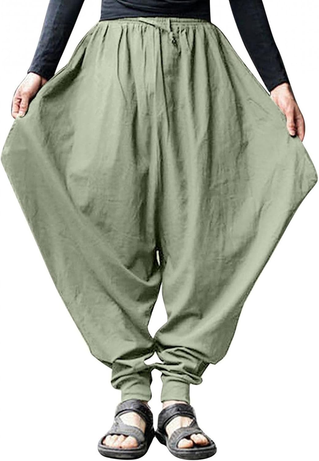 Mens Cotton Linen Pants Vintage Drop Crotch Pants Baggy Harem Pants Hippie Boho Yoga Pants Aladdin Pants Plus Size