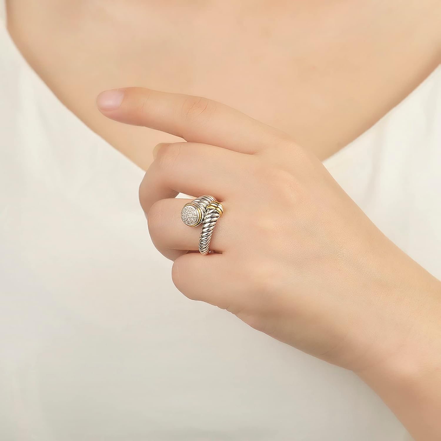 UNY JEWEL Jewelry Twisted Cable Wire Ring with Pave CZ Unique Design with Sparkling Stones Perfect for Women's Fashion - Image 4