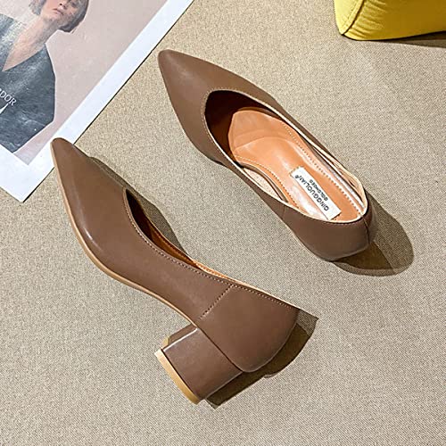 LUXINYU,Women Pointed Toe Heels Solid Elegant Bow Ladies Pumps Shallow Chunky Heeled Dress Shoes Comfort Work Shoes3