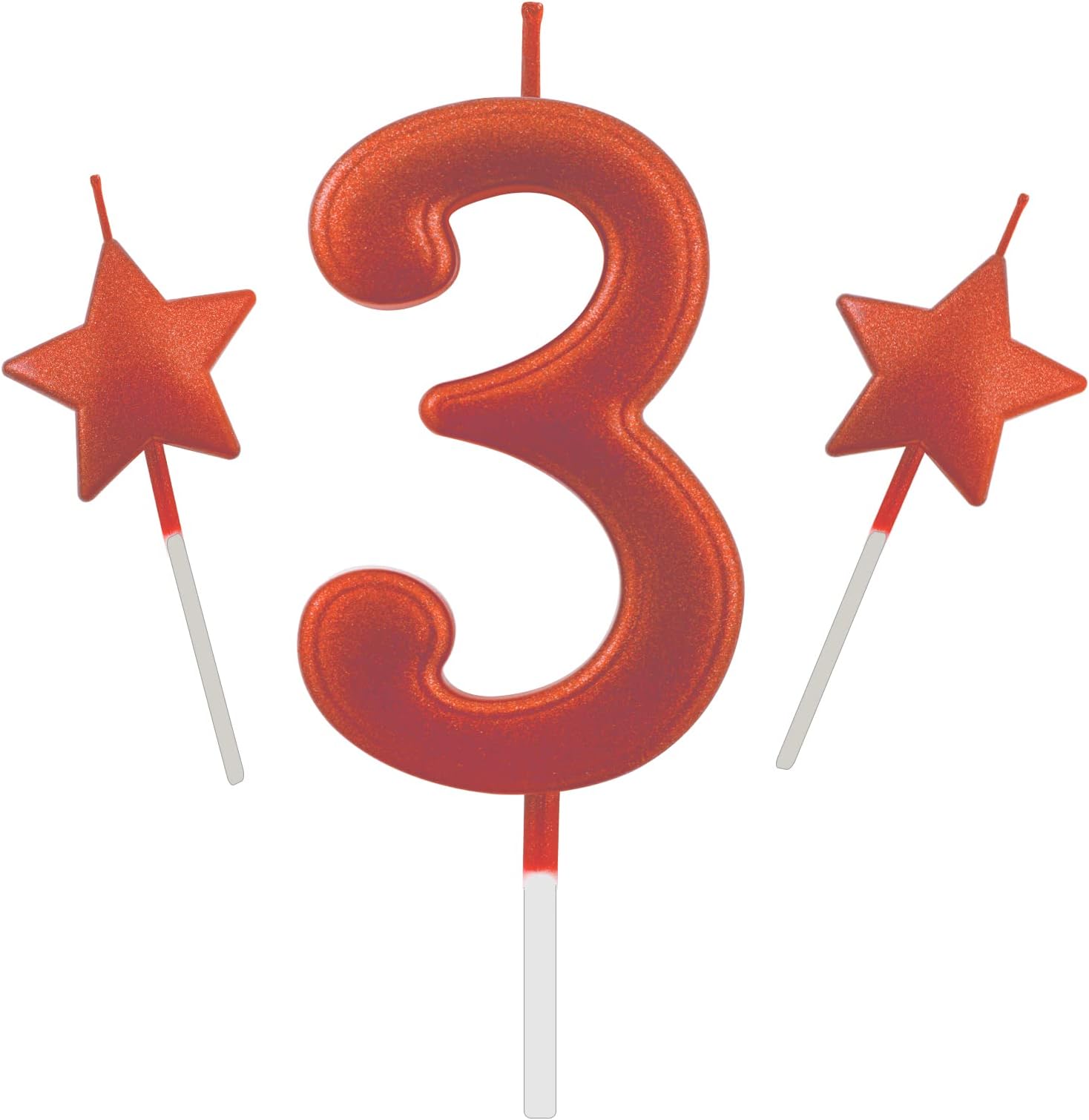 Willcan 2.75in Red Number 3 Birthday Candles, Glitter Red Happy Birthday Cake Cupcake Toppers Decoration and Celebrating for Adults/Kids Party Baking (2.75in Red number 3)